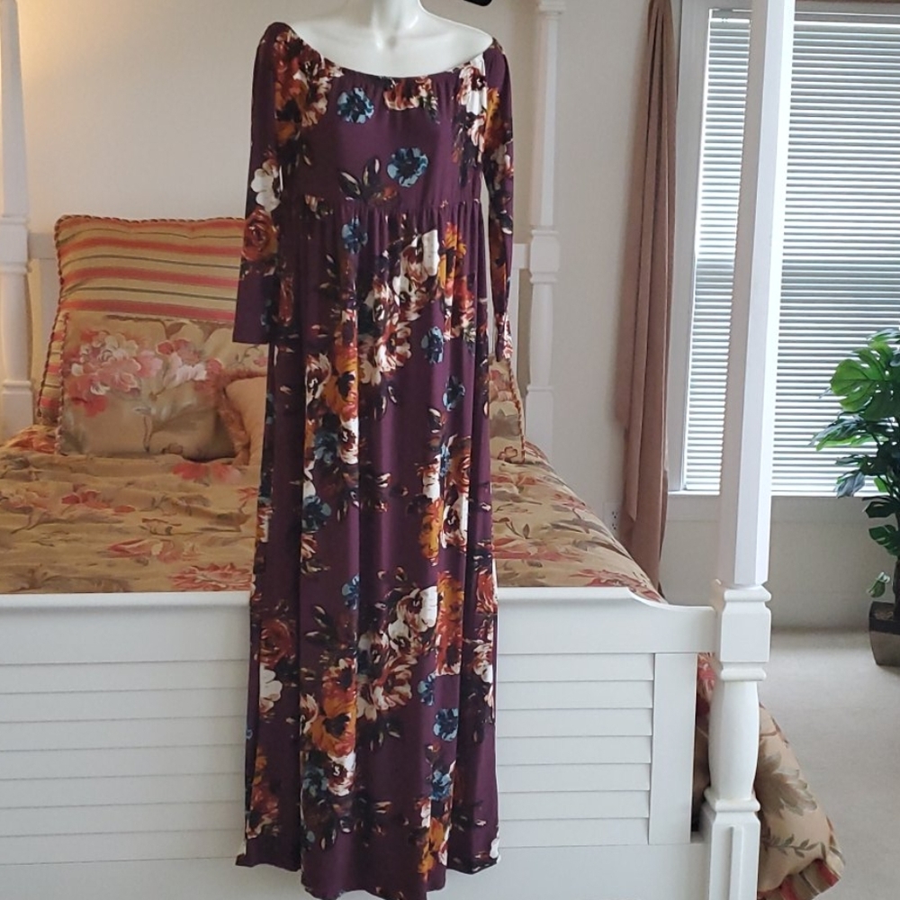 Empire waist off the shoulder maxi dress
